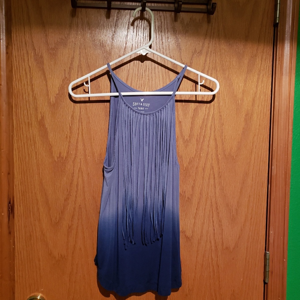 Blue ombre fringe tank top